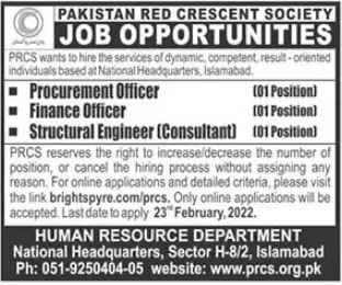 Pakistan Red Crescent Society PRCS jobs