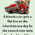A blonde car gets a flat tire