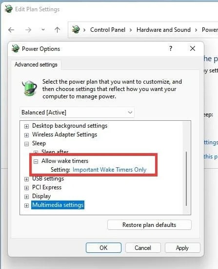 قم بتعطيل Wake Timer لحل مشكلة النوم في Windows 11