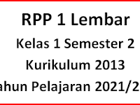 1 Lembar RPP K13 Kelas 1 Semester 2 Revisi 2022