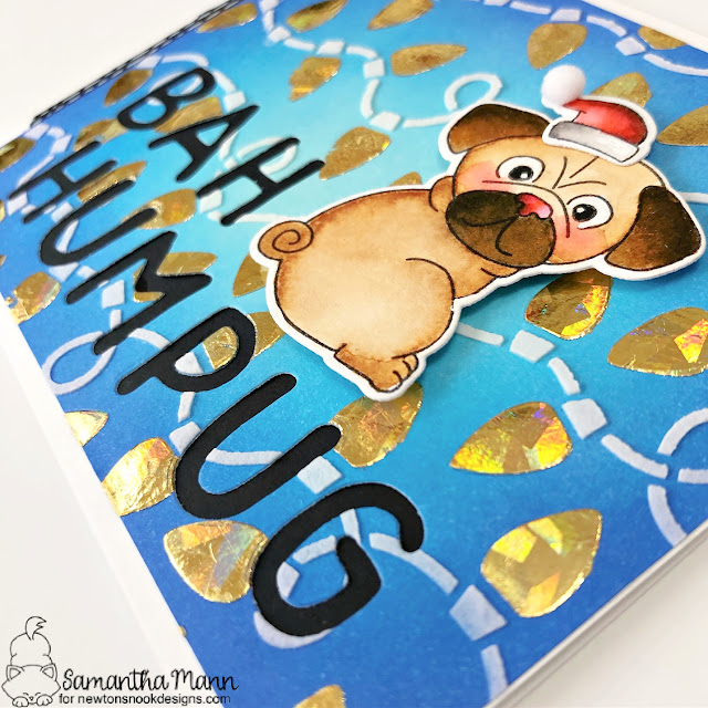 Bah Humpug Card by Samantha Mann | Pug Hugs Stamp Set, Light Strings Stencil Set and Essential Alphabet Die Set by Newton's Nook Designs #newtonsnook #handmade
