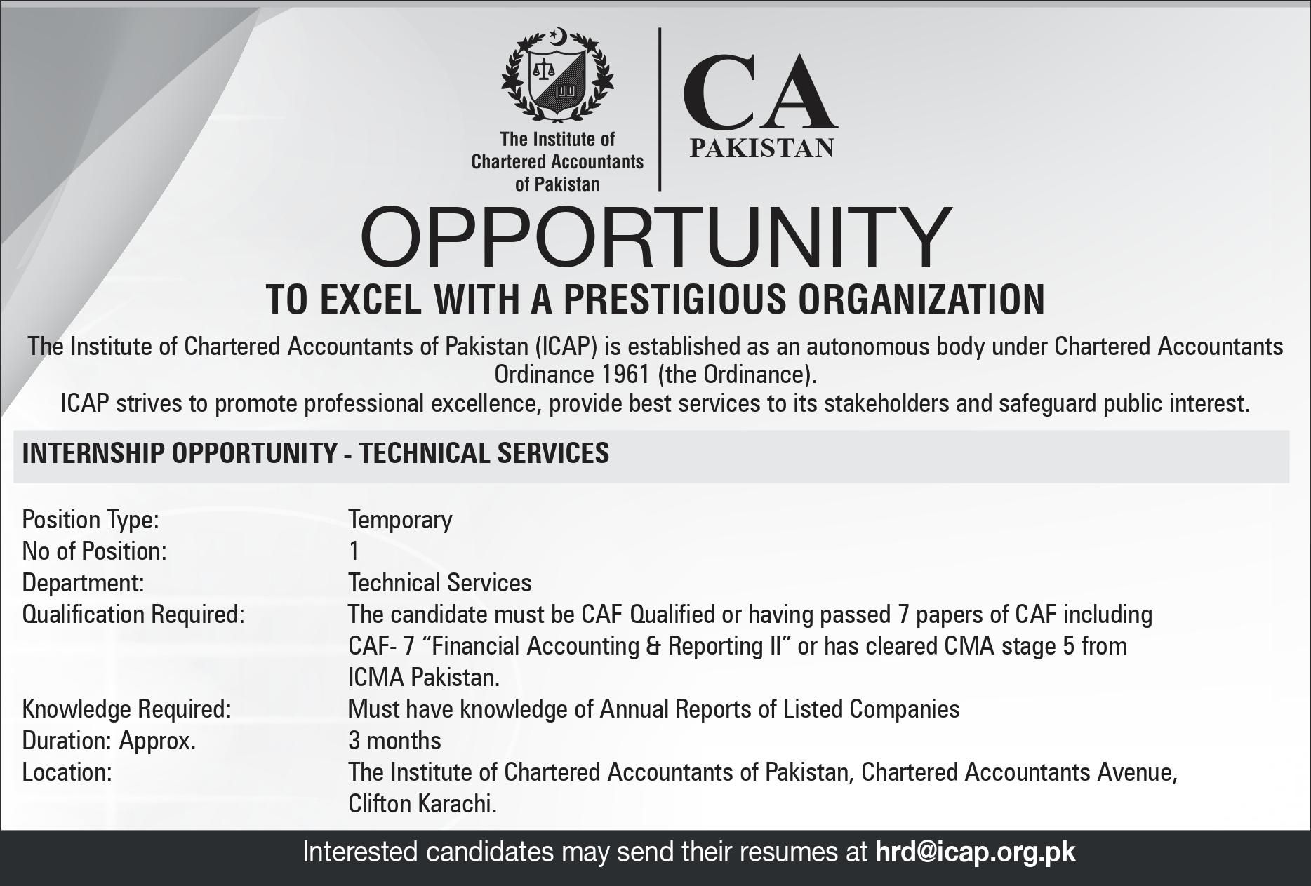 The Institute Of Chartered Accountants Of Pakistan ICAP Jobs Technical Services