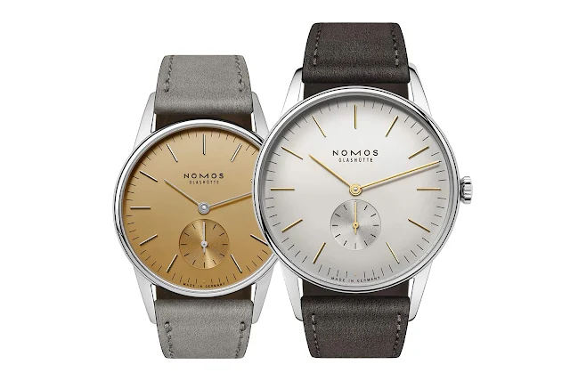 Nomos Glashuette Orion 38 silver and Orion 33 gold