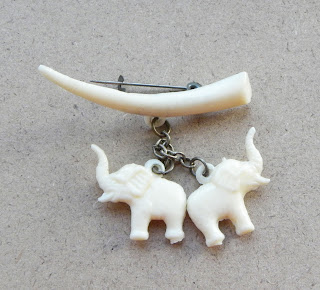 Vintage elephant charm brooch plastic