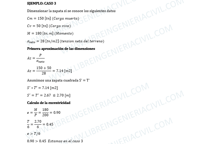 dimension de zapatas excentricas