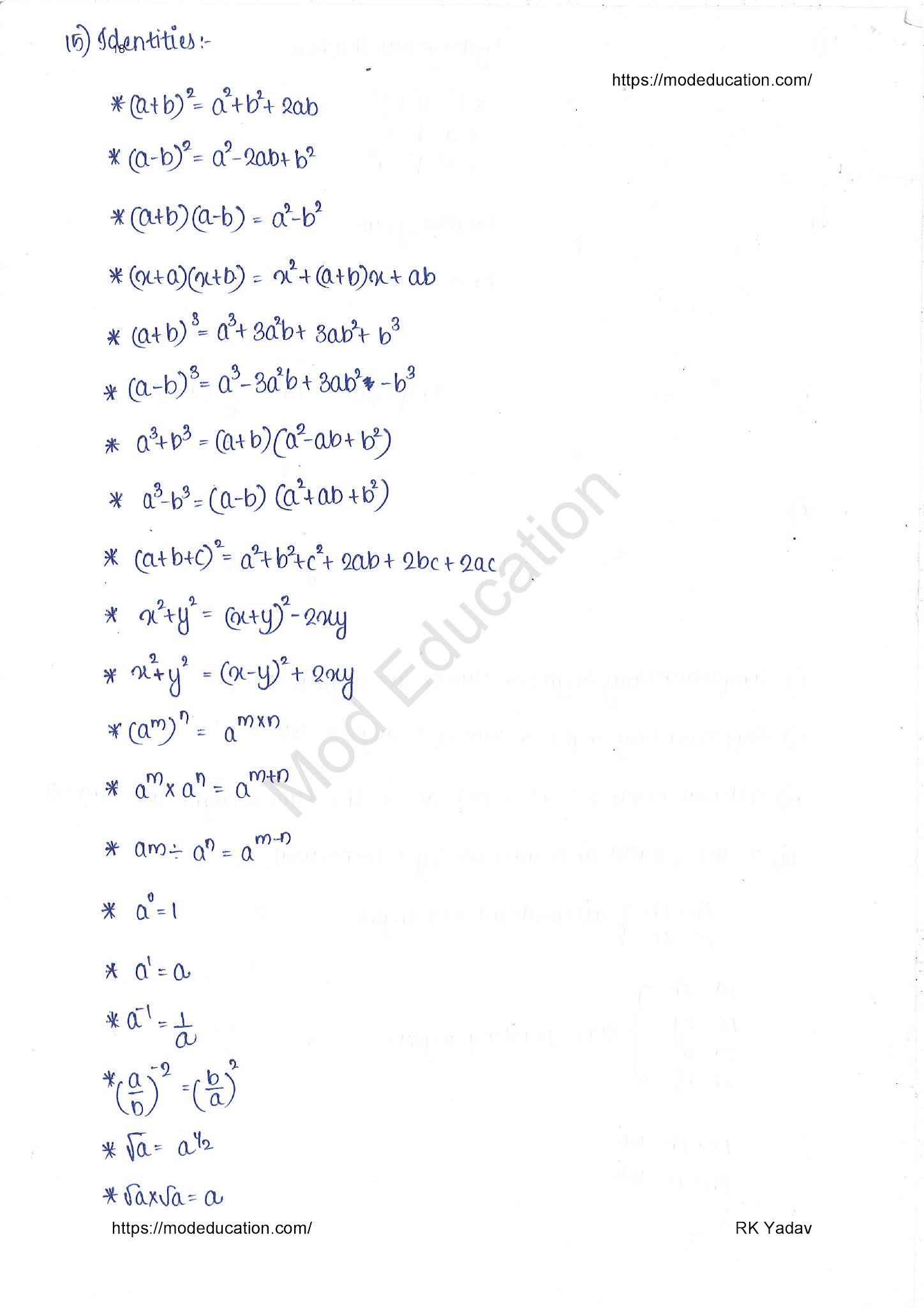 Class 10 Maths Formula all Chapters PDF