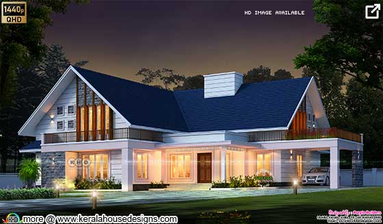Grand looking night view rendering of a sloping roof home