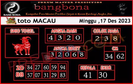 Prediksi Bangbona Toto Macau Minggu 17 Desember 2023