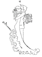 Coloring page of bride and groom kissing