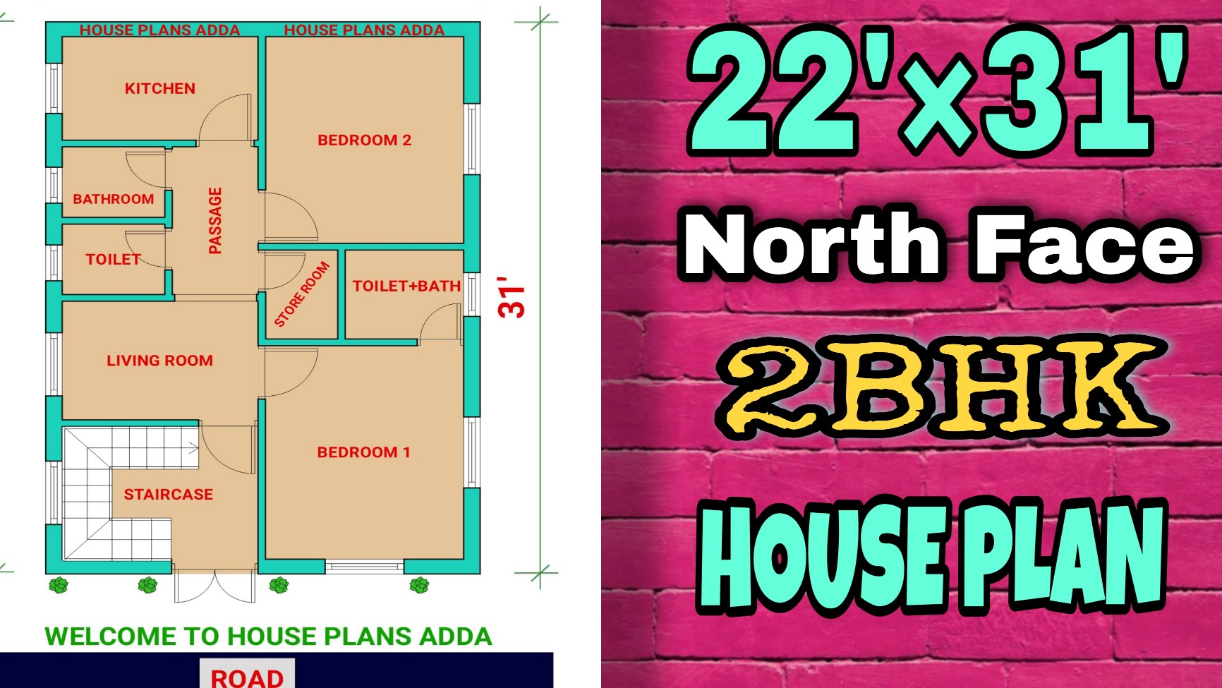 22×31 house plan 2bhk