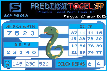 Prediksi Togel Singapura JP Minggu 27 Maret 2022