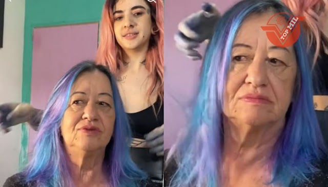 Filha pinta o cabelo da mãe de roxo e azul e viraliza na internet