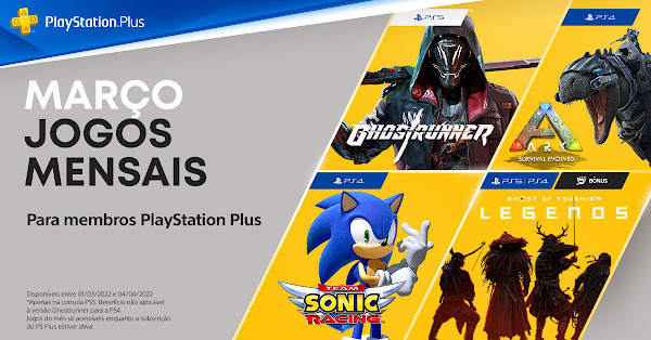 Anunciados os jogos do mês de março no PlayStation®Plus: ARK: Survival Evolved, Team Sonic Racing™ e Ghostrunner