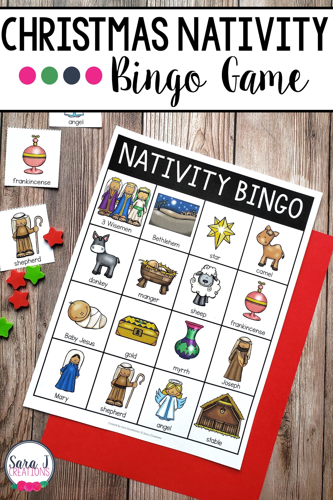 Christmas Nativity Bingo is awesome for kids in a Christian school, Catholic school, Sunday school, church, or homeschool setting. Retell the birth of Jesus with this fun game! Comes in color and black and white plus 30 different boards so you can just print and play and it will be perfect for a large group.