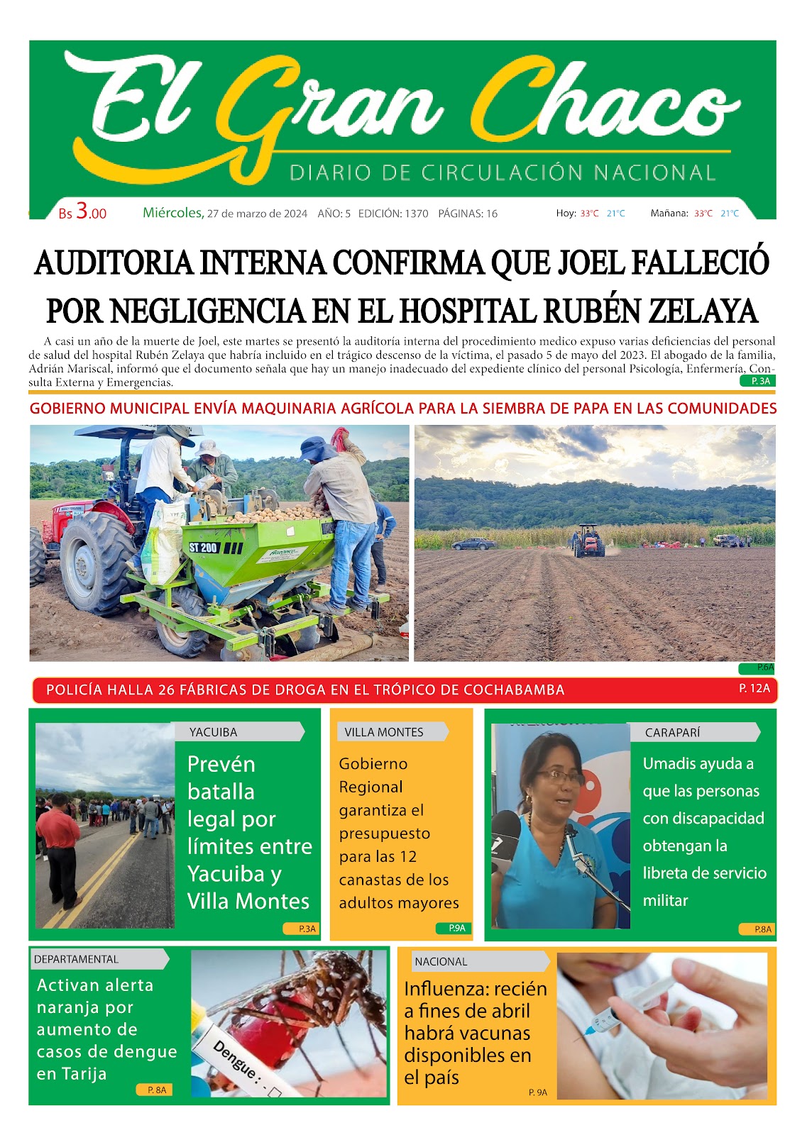 PORTADA DE DIARIO EL GRAN CHACO