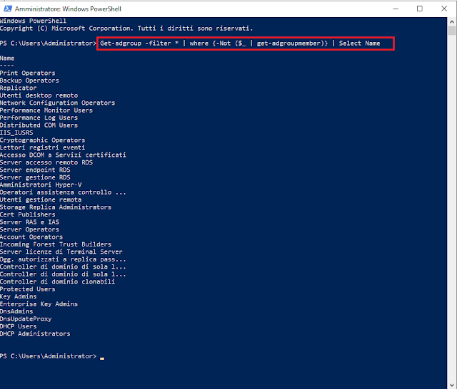 Gruppi vuoti in Active Directory