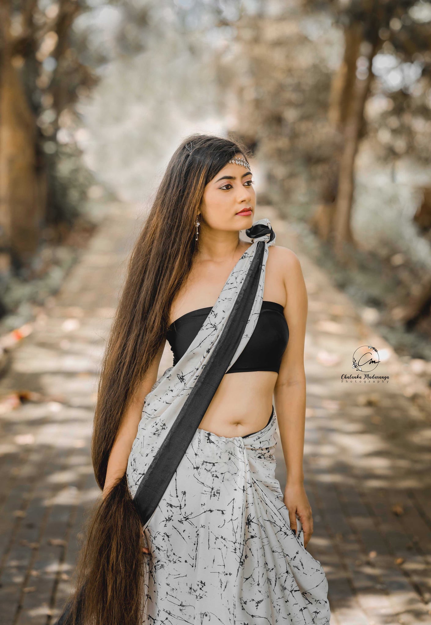 long hair Girl in new bathik saree