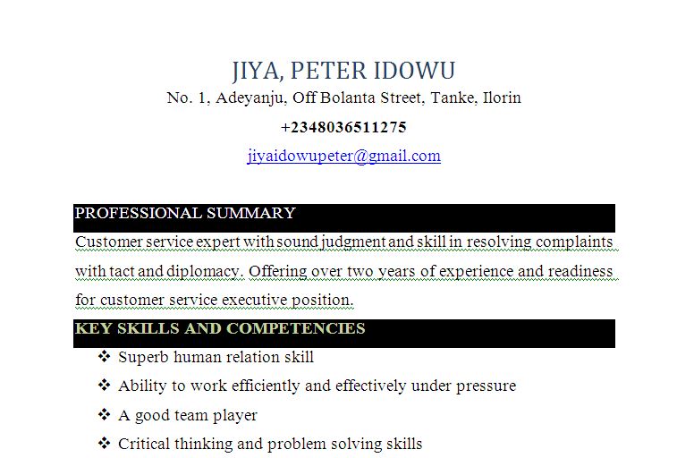 JIYA, PETER IDOWU's CV