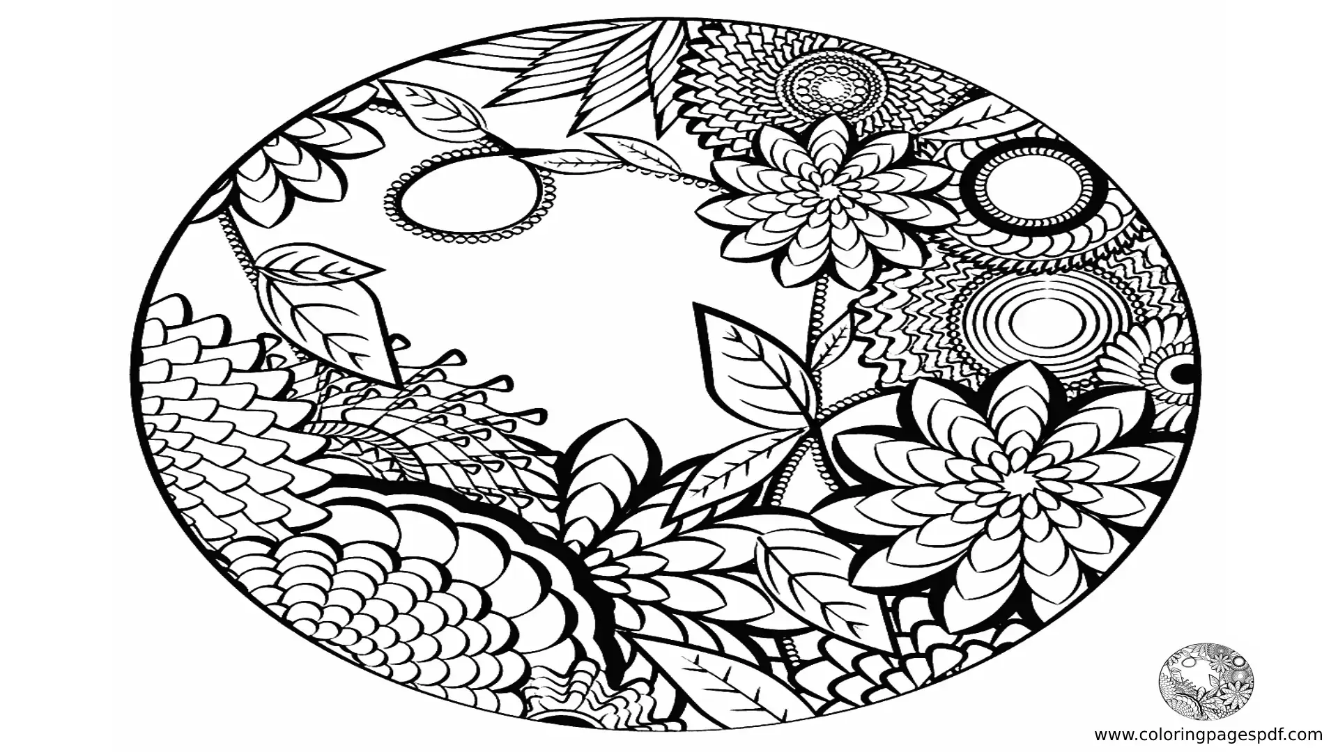 Coloring Pages Of A Circle With Flowers And Plants Mandala