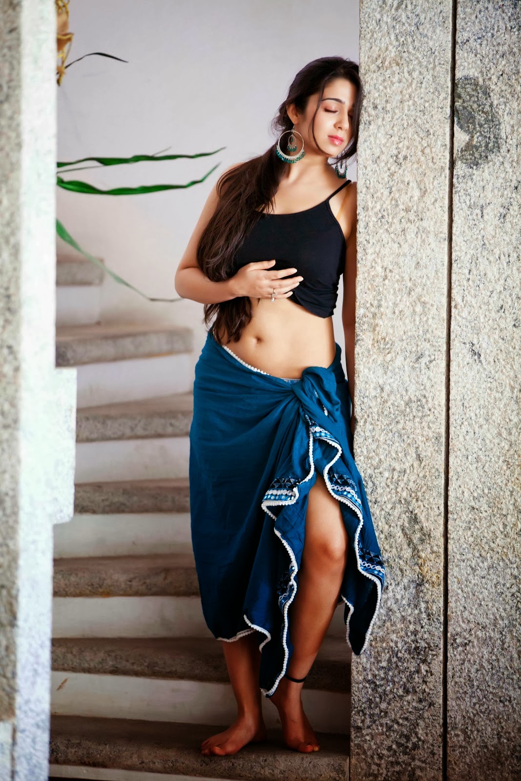 Actress Charmi Kaur Sexy Navel Show For Magazine Photoshoot Stills