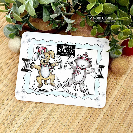 Thanks so much by Macimbalo features Snow Angel Newton and Snow Angel Puppy by Newton's Nook Designs; #inkypaws, #newtonsnook, #catcards, #dogcards, #cardmaking, #wintercards, #thankyoucards