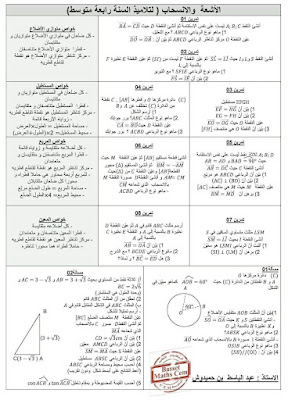 تمارين حول الأشعة و الانسحاب للسنة الرابعة متوسط.