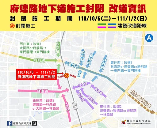 通勤時間記得避開！東區府連路地下道10/5封閉三個月｜建議改道路線看這裡