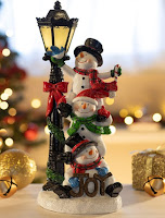 Snowmen Trio with Glowing LED Lamppost Holiday Light