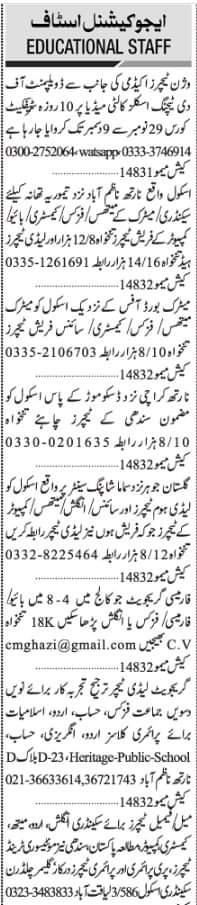 Educational staff required - madical and clark jobs - sunday jang classified jobs 2021