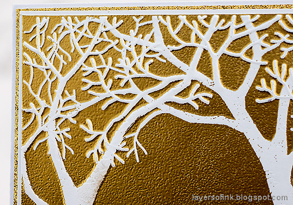 Layers of ink - Dry embossed trees on gold background tutorial by Anna-Karin Evaldsson.