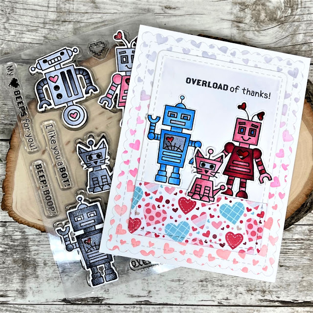 Donna Idlet - copic coloring valentine card Newton's Nook Love Bots