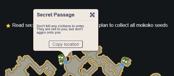 The star above tells us to click on the locations to collect all the seeds. Clicking on the symbol gives us more information