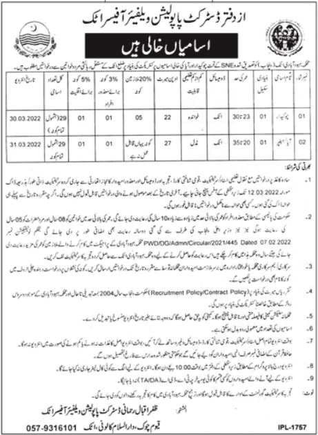 Population Welfare Department Attock Jobs 2022 For Male & Females Latest