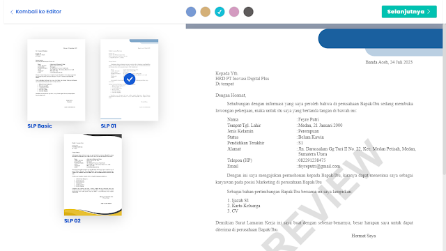 template surat lamaran kerja