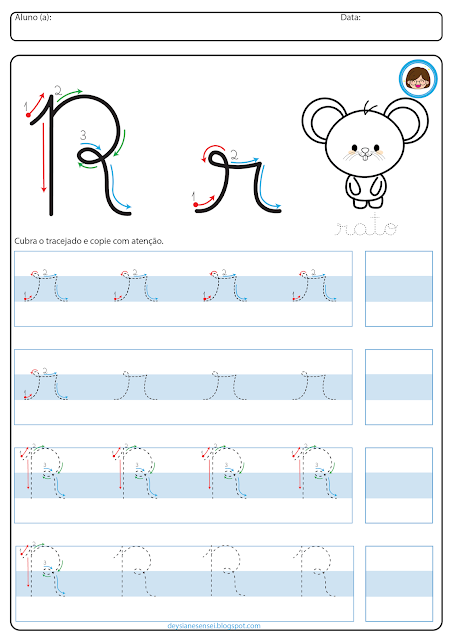 Deysiane sensei alfabeto completo cursivo de A a Z com setas para cobrir pontilhado para educação infantil