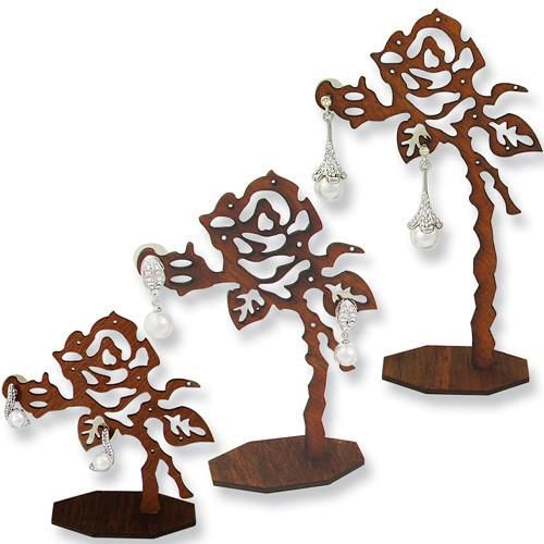 #DE-413W Wooden Rose Shaped Earring Display Stand Set