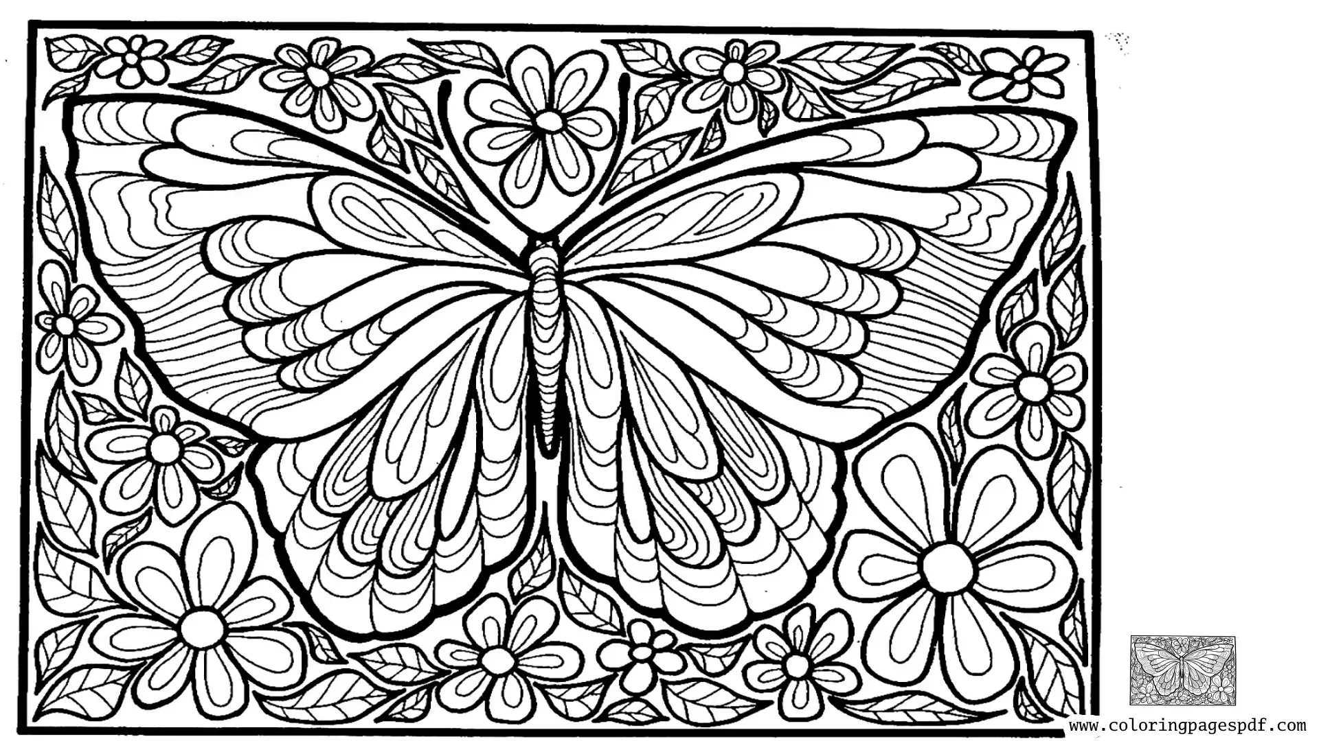 Coloring Page Of Butterfly And Flowers Mandala