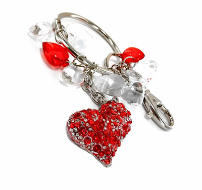 Key Ring with Rhinestone Heart and Charms