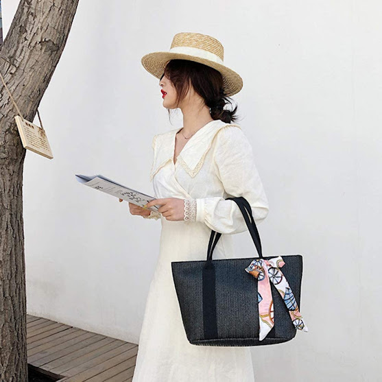 Elegant Fashionable Black Straw Handbags For Women