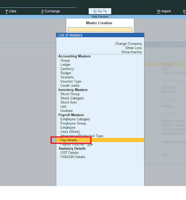 create payhead in payroll tally prime hindi