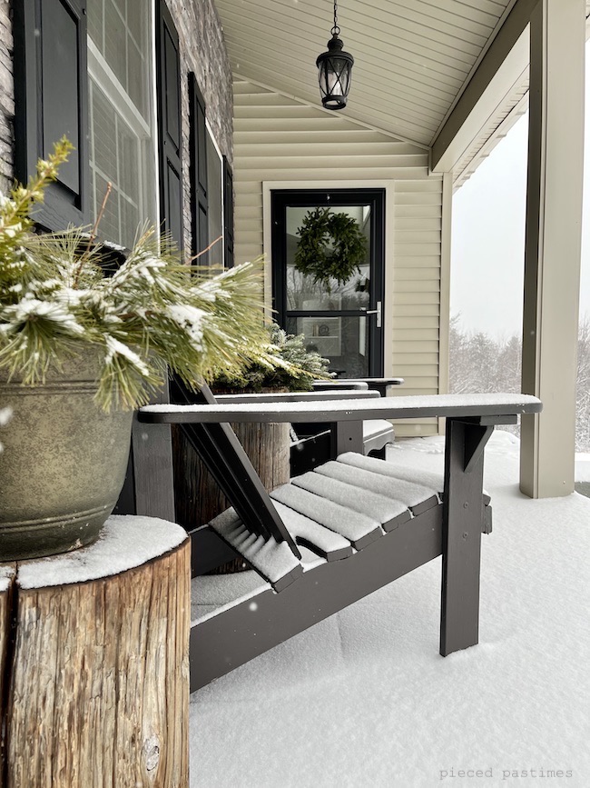 Snow Covered Front Porch at Pieced Pastimes