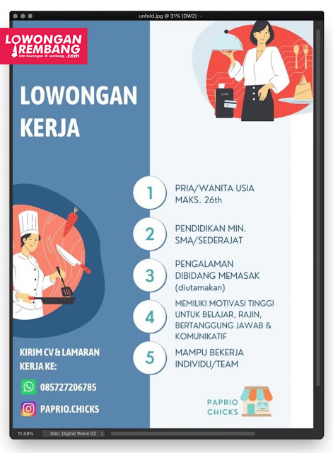 Lowongan Kerja Pegawai Paprio Kitchen Sumberjo Rembang