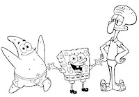 Patrick Star, SpongeBob SquarePants and Squidward Tentacles coloring page