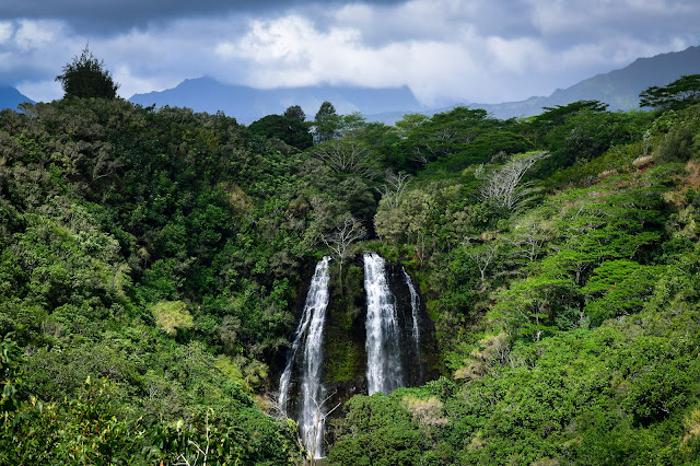 Double waterfall in Kauai Hawaii