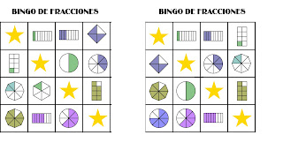 Bingo de fracciones modificado (Medios, cuartos y octavos)