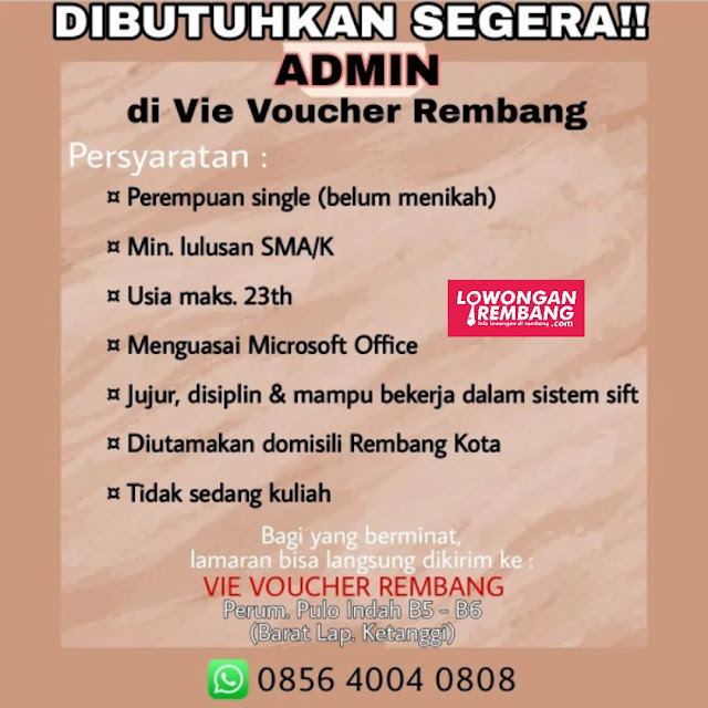 Lowongan Kerja Pegawai Admin Server Vie Voucher Rembang