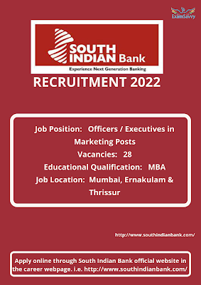 South Indian Bank has announced a job notification for the post of Officers / Executives in Marketing