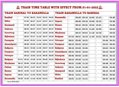 New Train Time Table For Kashmir