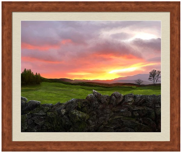 Dry stone wall landscape at sunset artwork by Mark Taylor