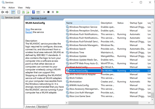 Ubah Pengaturan WLAN AutoConfig ke Otomatis